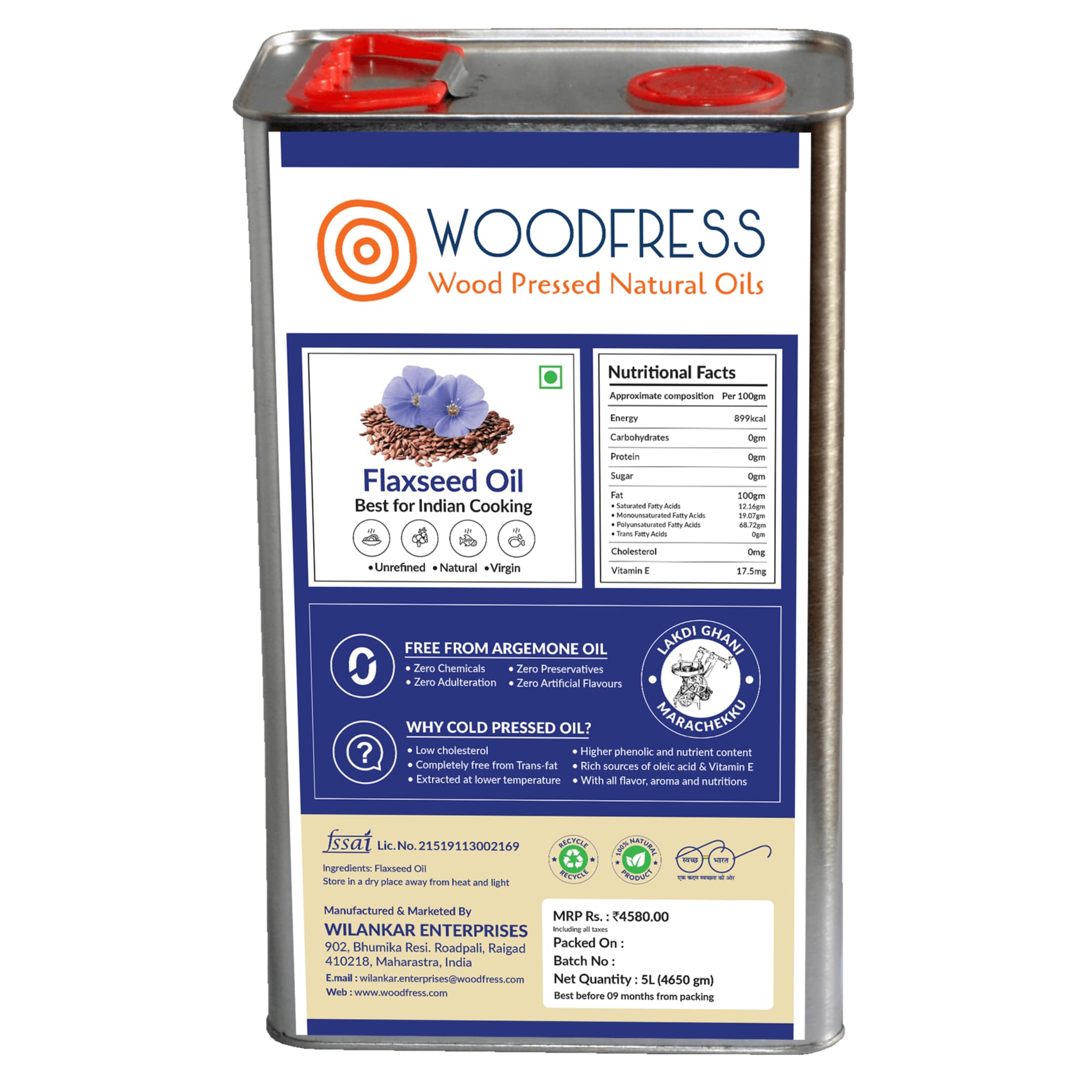 Wood Cold Pressed Flaxseed Alsi Oil