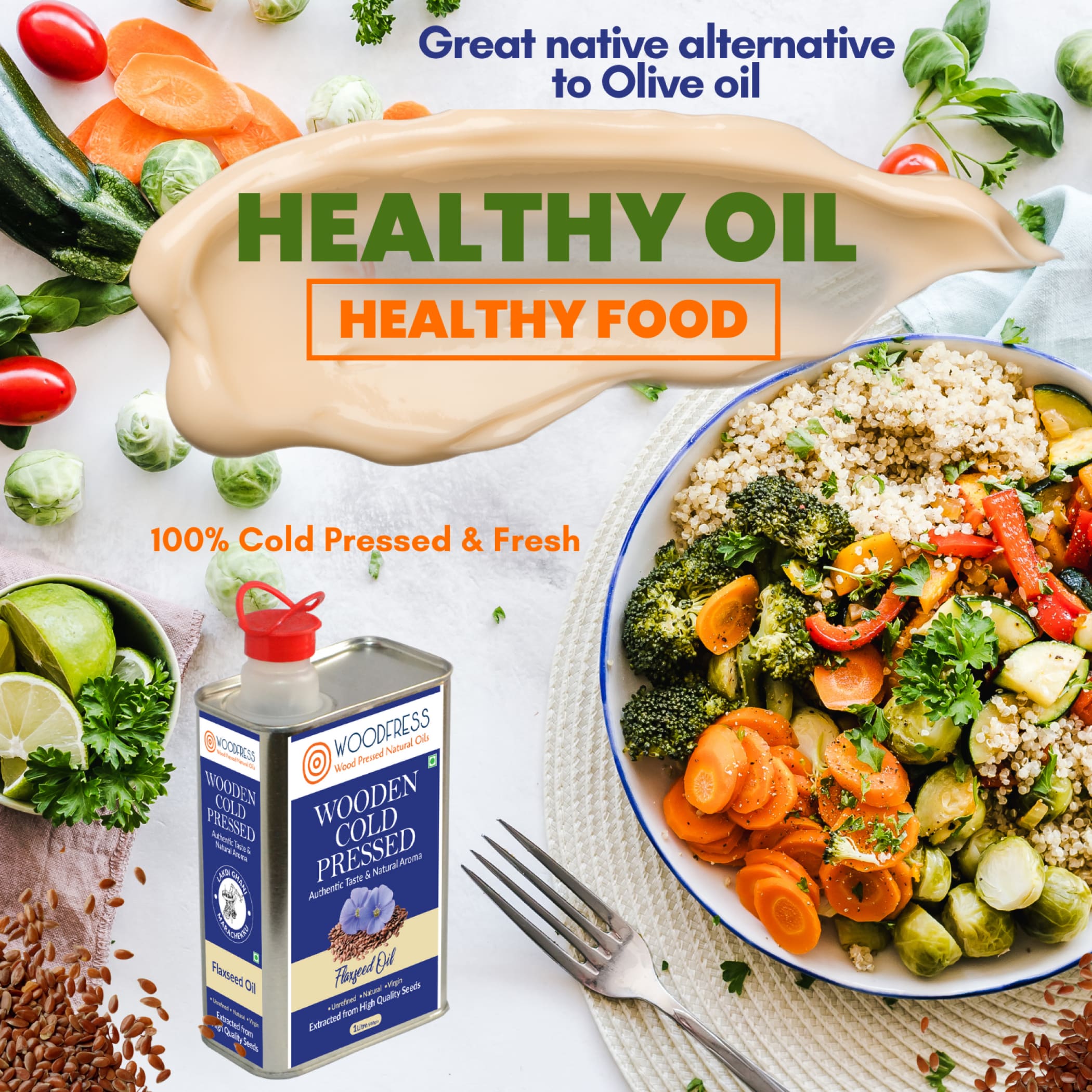 Wood Cold Pressed Flaxseed Alsi Oil