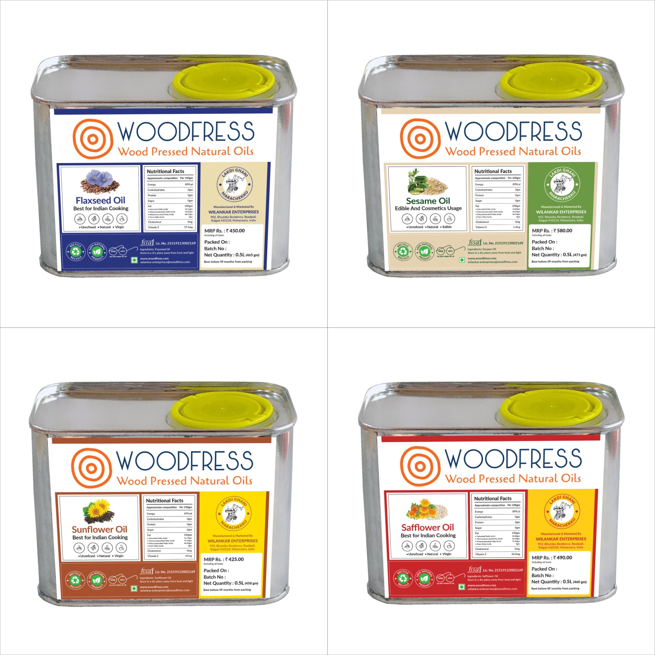 Wood Cold Pressed Oils 0.5L Gift / Trial Pack: FX - TO - SO - SF