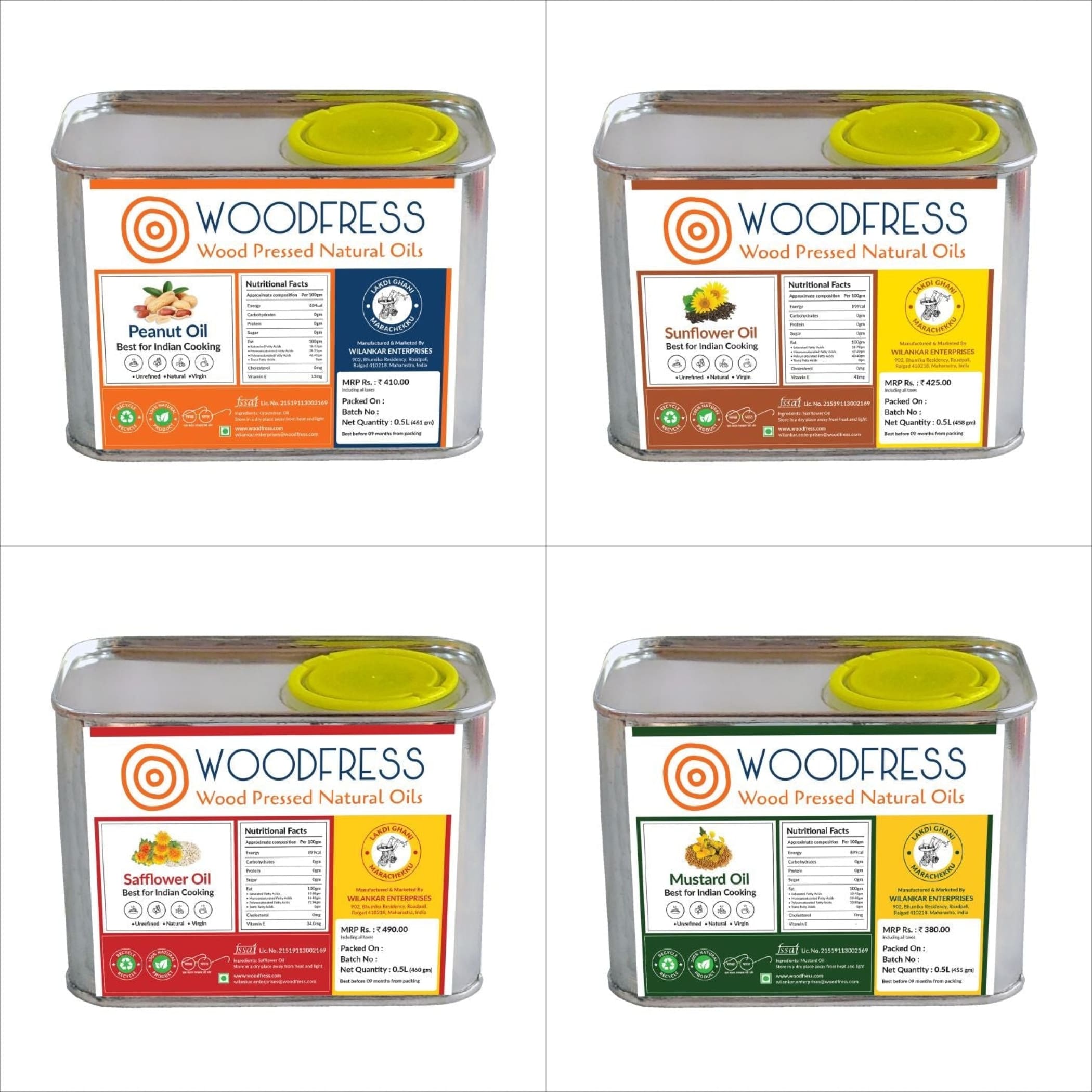 Wood Cold Pressed Oils 0.5L Gift / Trial Pack: PO - SO - MO - SF