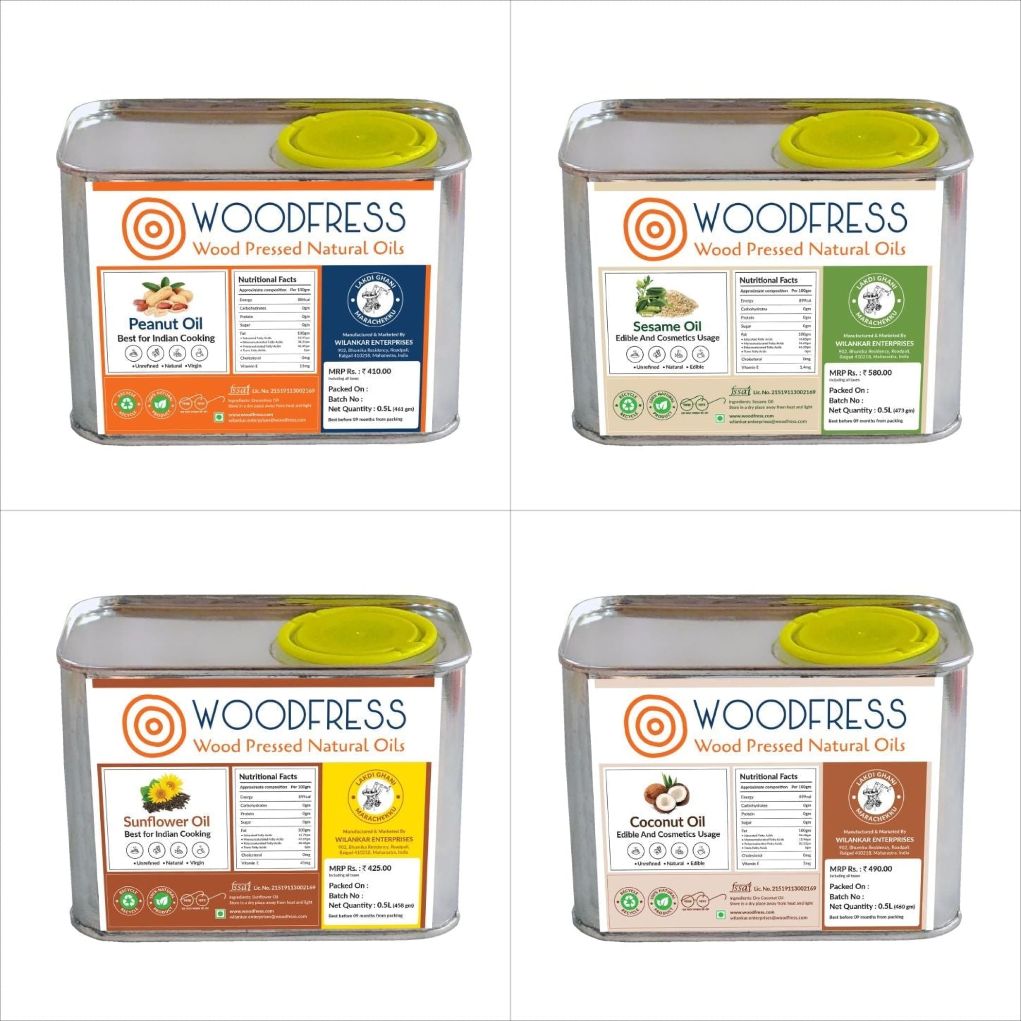 Wood Cold Pressed Oils 0.5L Gift / Trial Pack: PO - TO - CO -