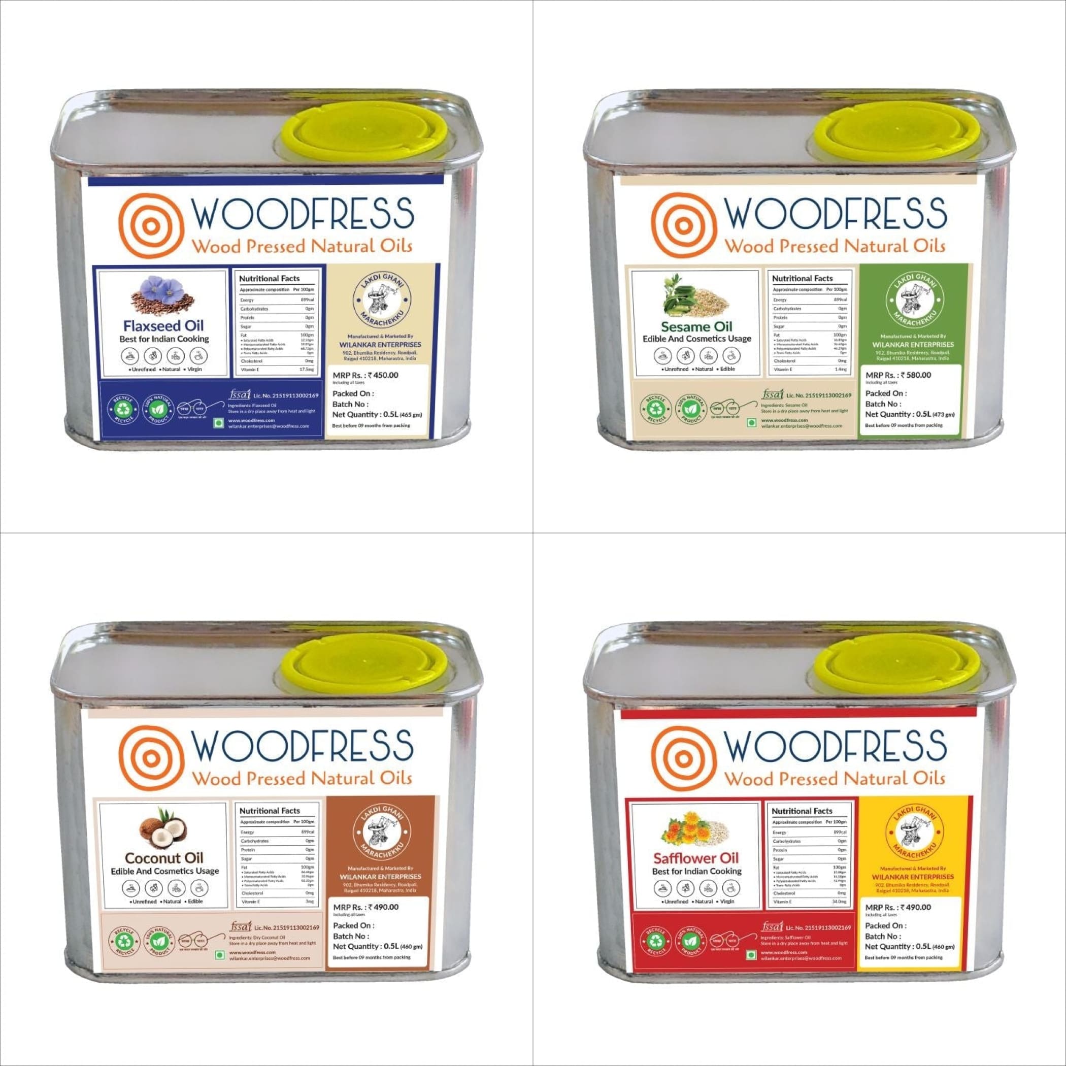 Wood Cold Pressed Oils 0.5L Gift / Trial Pack: PO - TO - SO -