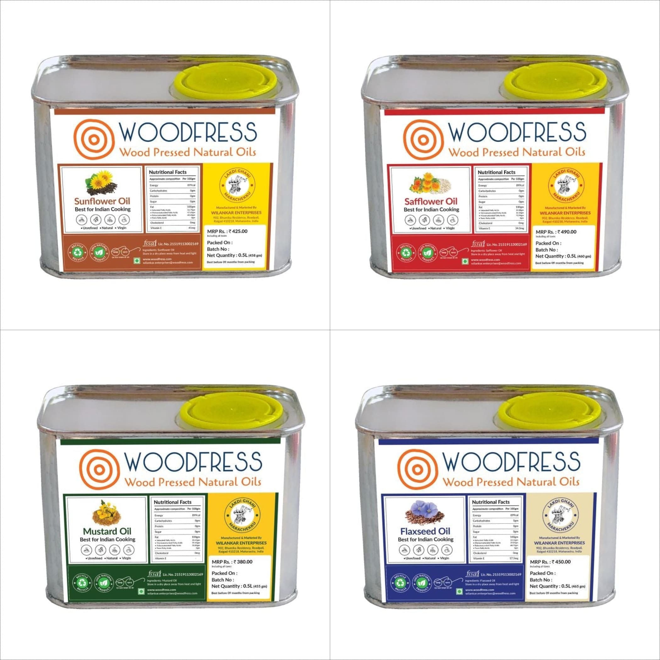 Wood Cold Pressed Oils 0.5L Gift / Trial Pack: SO - SF - MO - FX