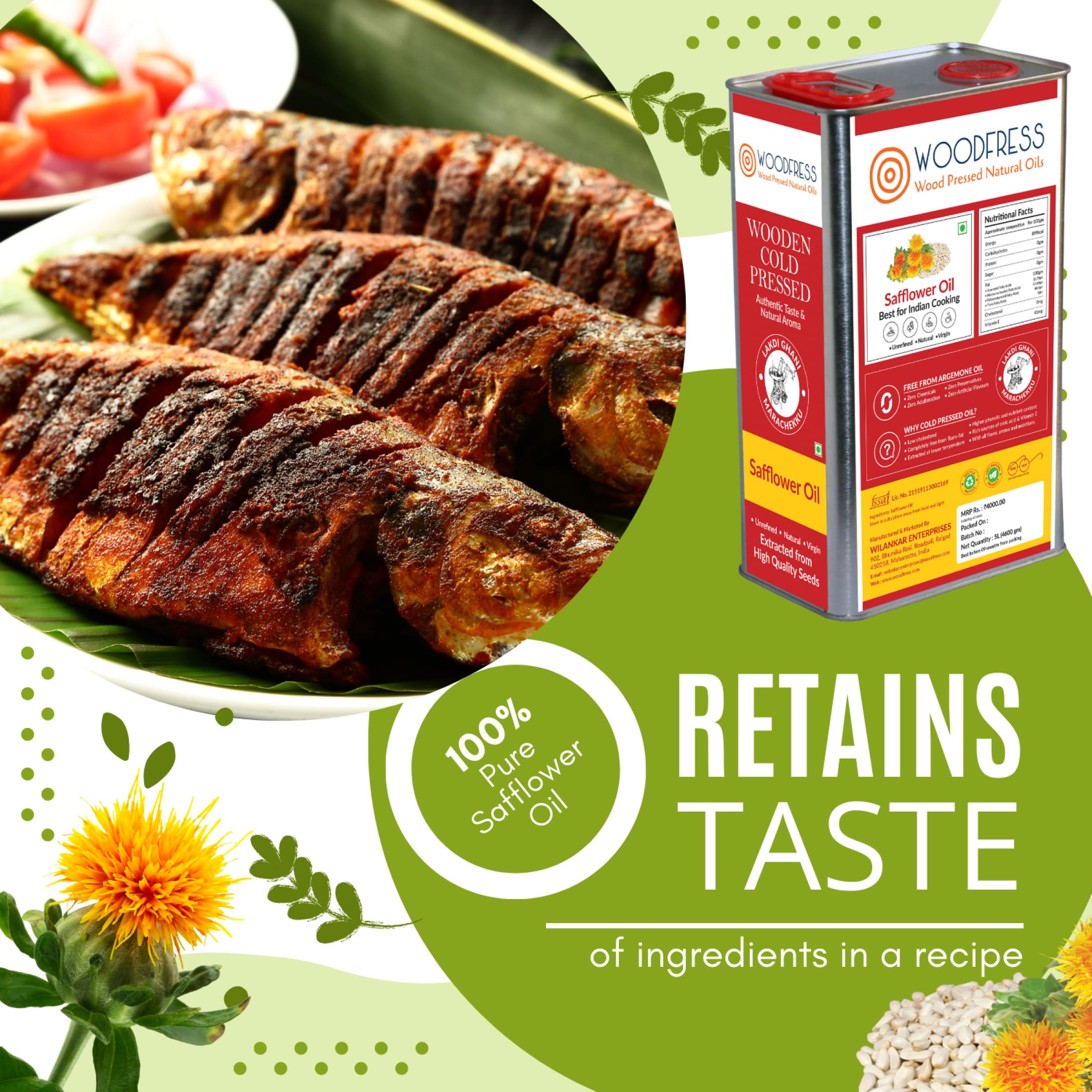 Wood Cold Pressed Safflower Oil