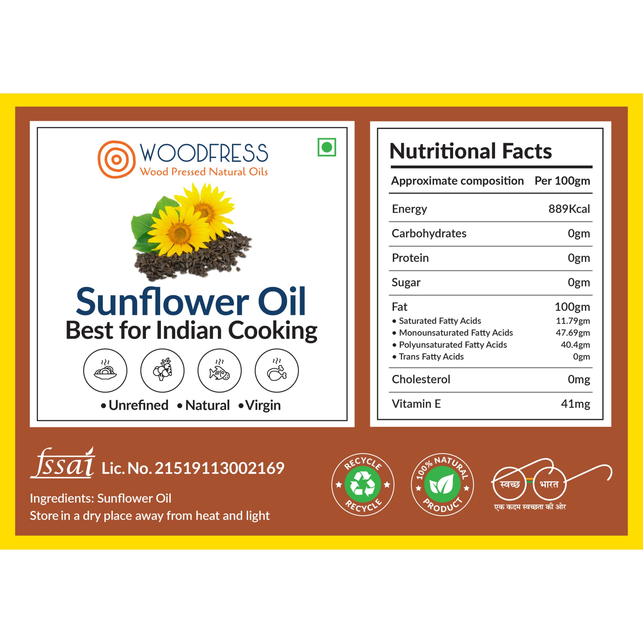 Wood Cold Pressed Sunflower Oil